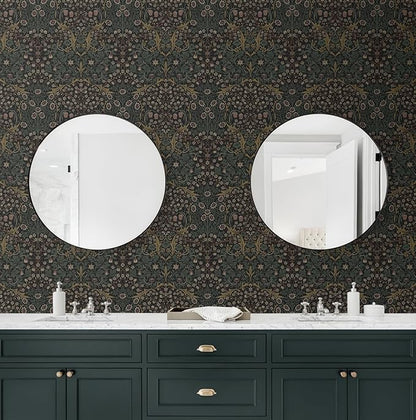 NextWall Seabrook Designs Victorian Garden Floral Vintage Prepasted Wallpaper (Blacksmith & Cliffside)