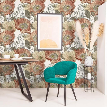 Livebor Floral Wallpaper Peel and Stick Boho Large Floral Peel and Stick Wallpaper Vintage Multicolor Flower Contact Paper 17.7'' x 196.8'' Self Adhesive Wall Paper for Bathroom Wall Covering Decor