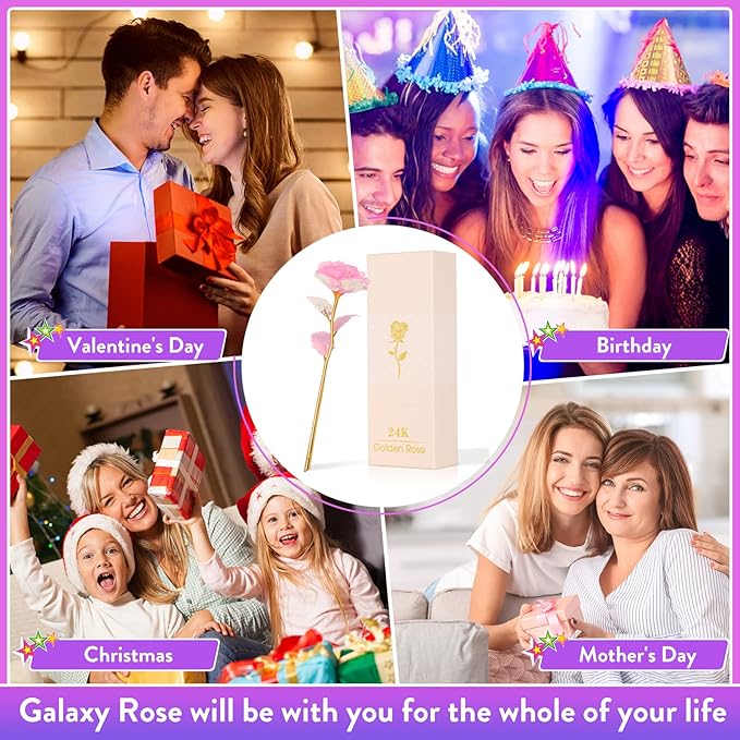 Birthday Gifts for Women Mom, Galaxy Glass Rose Forever Preserved Flowers Eternal Crystal Roses Christmas Rose Gifts for Grandma Wife Sister Her Friends, Light Pink