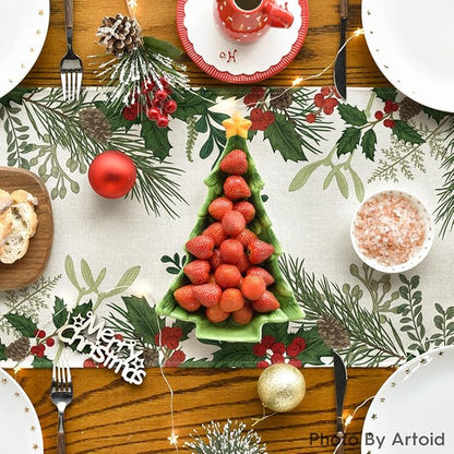 Artoid Mode Holly Pine Cone Christmas Table Runner, Seasonal Winter Kitchen Dining Table Decoration for Home Party Decor 13x48 Inch