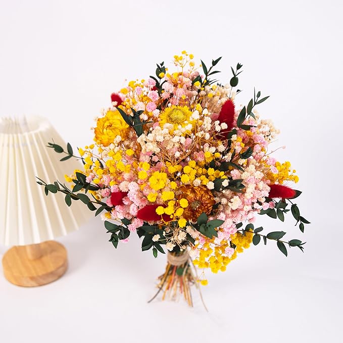 Vibrant Handmade Dried Flower Bouquet with Yellow, Pink, and Red Accents – Perfect for Home Décor, Weddings, and Gift Giving