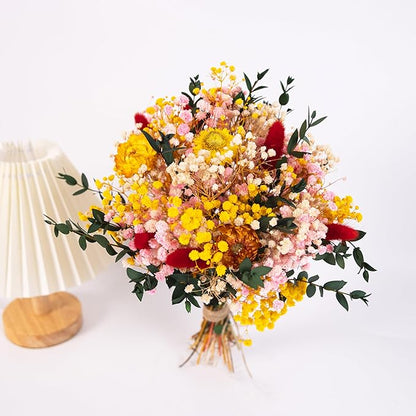 Vibrant Handmade Dried Flower Bouquet with Yellow, Pink, and Red Accents – Perfect for Home Décor, Weddings, and Gift Giving