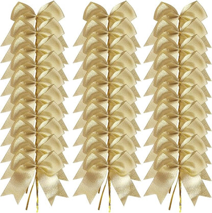 36pcs 4-1/2" Metallic Gold Bows with Twist Ties for Gift Wrapping Packing Christmas Decoration (4.5",W.Gold)