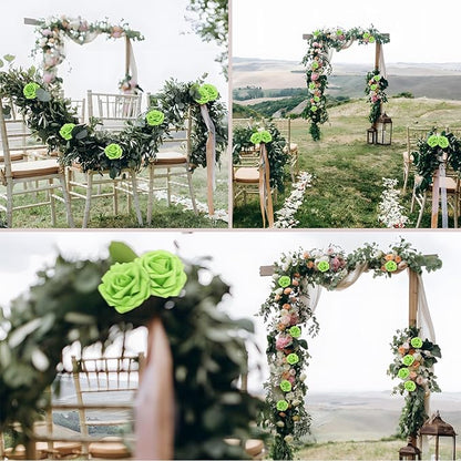 Artificial Flowers Roses Real Looking Foam Fake Roses with Leaves and for DIY Wedding Bouquets Bridal Shower Centerpieces Party Decorations (Green, 200)