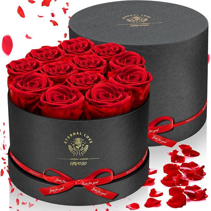 Forever Flowers,12 Red Roses in A Box, Real Preserved Roses, Birthday Gift for Women, Mother's Day, Anniversary Day- Red Roses