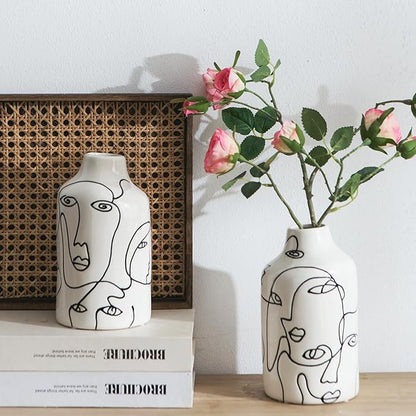 Kimdio Ceramic Vase Set, 2pcs White Abstract Irregular Design Flower Vases, Modern Home Decor Living Room Decor Minimalist Decorative Vase for Pampas Grass