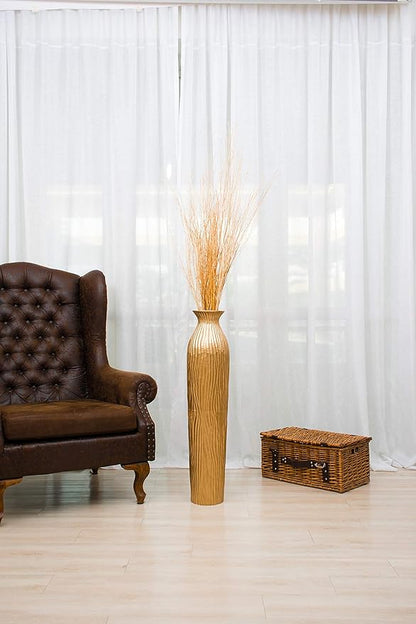 LEEWADEE Large Floor Vase – Handmade Flower Holder Made of Wood, Sophisticated Vessel for Decorative Branches and Dried Flowers, 36 inches, Golden