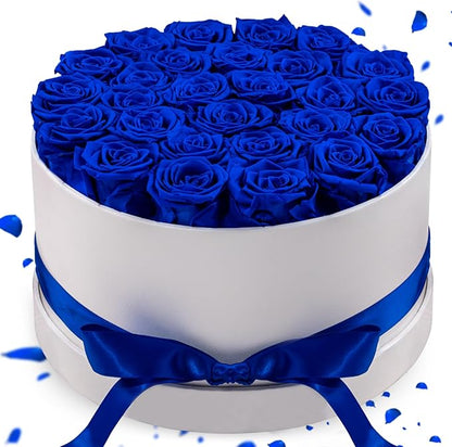 27 Forever Roses in Luxury White Box, Eternal Real Roses Gift for Women, Preserved Flowers for Delivery Prime, Anniversary, Valentine's Day, Birthday for Her (Blue)