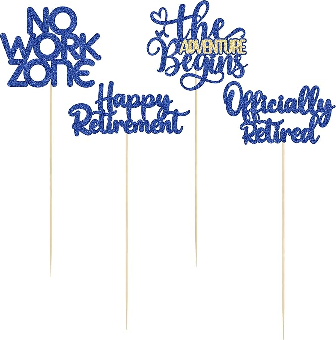 Ephlyn 16Pcs Happy Retirement Centerpiece Sticks Officially Retired Table Flower Centerpieces Sticks No Work Zone Floral Decorations for Farewell Birthday Party Centerpieces Supplies Blue