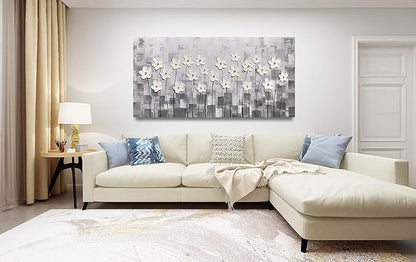 Yihui Arts Abstract Floral Oil Paintings on Canvas Extra Large Hand Painted Modern Stretched Contemporary Wall Art Flowers Artwork for Living Room Home Decor