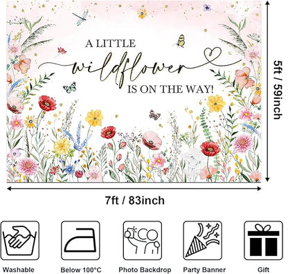 Avezano Wildflower Baby Shower Backdrop Watercolor A Little Wildflower is On The Way Baby Shower Party Decorations Wildflower Theme Girl Banner Photoshoot Props 7x5 ft, 83x59 inch