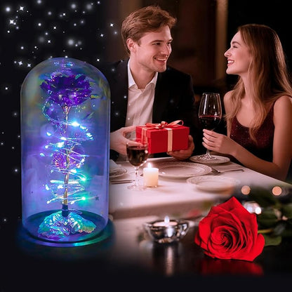Childom Christmas Rose Gifts for Women,Birthday Gifts for Women Mom Christmas,Flowers for Delivery Prime,Purple Light Up Rose in A Glass Dome,Anniversary Rose Gift for Her Grandma Valentines Day