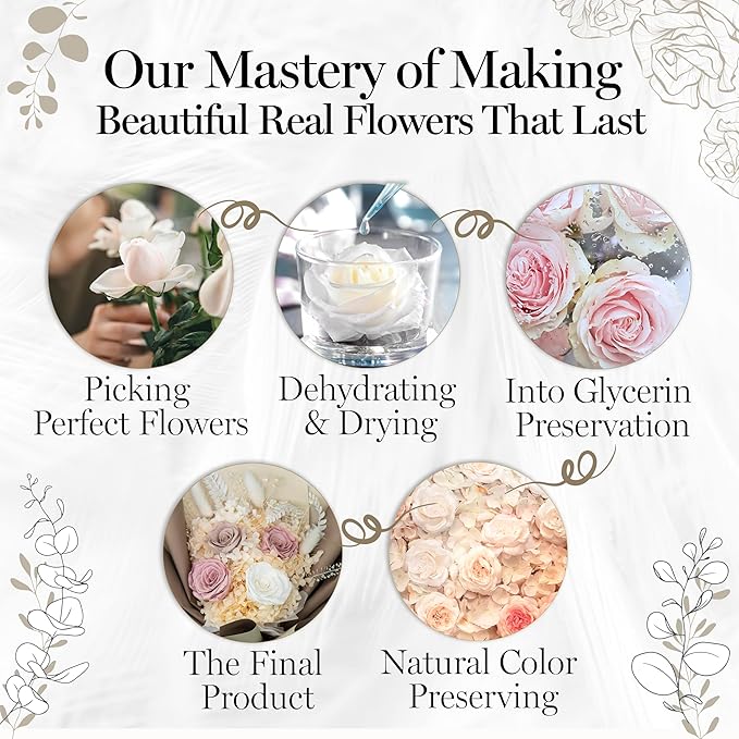GLAMOUR BOUTIQUE Preserved Flowers Bouquet - Long-Lasting Flowers Forever in a Box with Hydrangeas & More, Gift Ready for Anniversary, Birthday, Mother's Day - Dusty Rose
