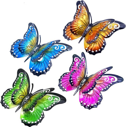 Metal Butterfly Wall Art Decor - 6.5" Outdoor Fence Decoration, Hanging for Garden Yard Living Room Bedroom Patio Balcony,Gift for Mom Dad Friends(4 Pack)