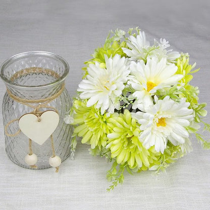 Artificial Daisy Flowers Vases for Table Centerpiece Decor, Lifelike Fake Silk Spring Flowers, Perfectly Mimics Real Daisy and Spring Blooms (Green & White with Glass Vase)