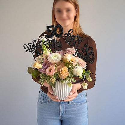 Gyufise 15Pcs 50th Birthday Centerpiece Sticks Fifty Happy 50th Table Flower Centerpieces Sticks Cheers to 50 Floral Decorations for 50th Birthday Party Centerpieces Supplies Black