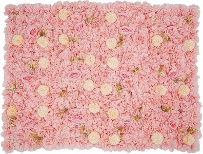 Eapmic 15"x 15" Artificial Flower Wall Panels,Flower Wall Mat Silk Flower Panels for Outdoor Garden Backyard Fence Fence Privacy Screen and Indoor Wall Decor(12Pcs Pink+Champagne)