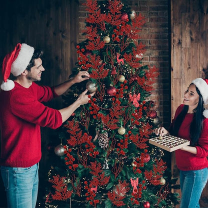 75 Pcs Christmas Glitter Branches 3 Styles Artificial Christmas Picks Berries Stems Pine Needles Floral Twig Spray for Xmas Tree Ornaments DIY Wreath Garland(Red)