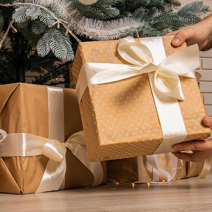 Fullive 1 1/2 Inch Ribbon for Gift Wrapping, 30Yards Cream Ribbon, Polyester Solid Satin Ribbons for Flower Bouquet for Easter Christmas Decorations DIY Hair Bows Wrapping Bouquet Floral Arrangements