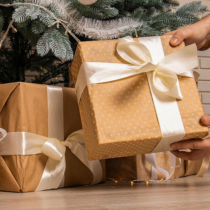 Fullive 1 1/2 Inch Ribbon for Gift Wrapping, 30Yards Cream Ribbon, Polyester Solid Satin Ribbons for Flower Bouquet for Easter Christmas Decorations DIY Hair Bows Wrapping Bouquet Floral Arrangements