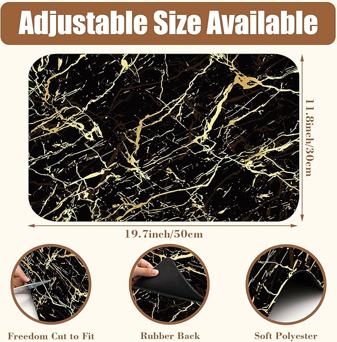 Dish Drying Mat Black and Gold Marble Coffee Bar Mat for Countertop Absorbent Rubber Backed Hide Stain Dish Drainer Rack Pad Coffee Maker Espresso Machine Dining Room Decoration 11.8 x 19.7 Inch