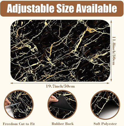 Dish Drying Mat Black and Gold Marble Coffee Bar Mat for Countertop Absorbent Rubber Backed Hide Stain Dish Drainer Rack Pad Coffee Maker Espresso Machine Dining Room Decoration 11.8 x 19.7 Inch
