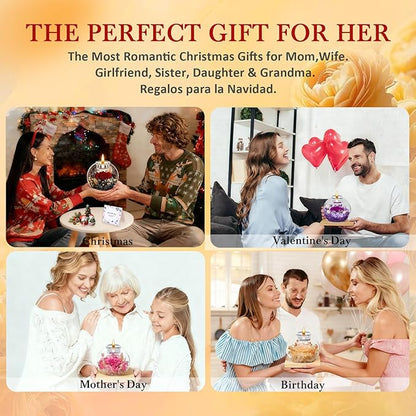 DEEMEI Gifts for Women Birthday Gifts for Women Preserved Real Rose in Glass Dome with Scented Fresh Flowers for Delivery Prime Eternal for Her Mom Grandma Wife Girlfriend Daughter, Red-Grey