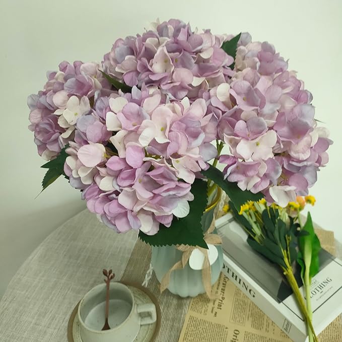 Light Purple Hydrangea Artificial Flowers,10 Pcs Faux Light Purple Hydrangea Flowers,Artificial Hydrangeas Flowers with Stems,Fake Hydrangeas with Stems for Home Decor