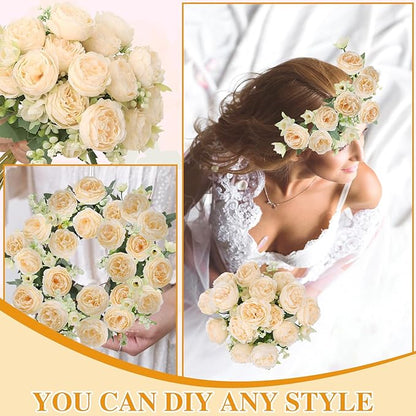 8 Pack Champagne Peonies Artificial Flowers, Cream Fake Silk Hydrangea Bouquet for Bridal Wedding Home Table Decor Reusable Dining Opening Ceremony Birthday Arrangement Faux Floral