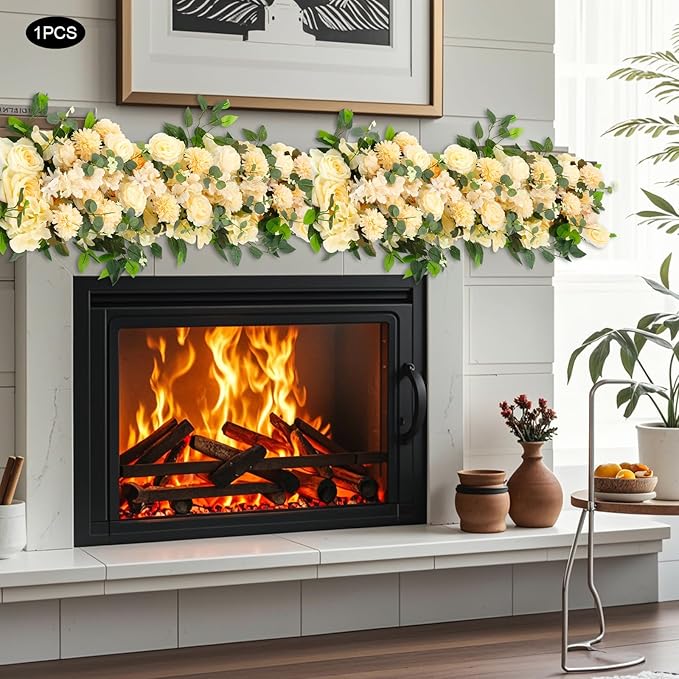 Eapmic Artificial Flower Row, 39.37in Peony Hydrangea Floral Arrangement, Faux Flower Panel Table Centerpiece for Wedding Arch Wall Backdrop Ceremony Reception Home Party Decoration (Champagne)