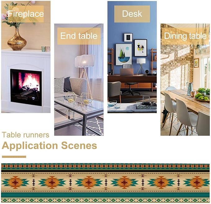 Aztec Southwest Table Runner, Ethnic Style Design Geometric Triditional Kitchen Table Runners Table Setting Decor for Garden Farmhouse Wedding Party Holiday Dinner Home, 13x108 Inch
