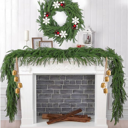 Hananona 2 Pcs 9 Ft Artificial Norfolk Pine Garlands, Real Touch Winter Pine Garland, Green Artificial Greenery Garland for Table, Mantle, Wall, Indoor, Outdoor Christmas Decorations (2, 9 Ft)