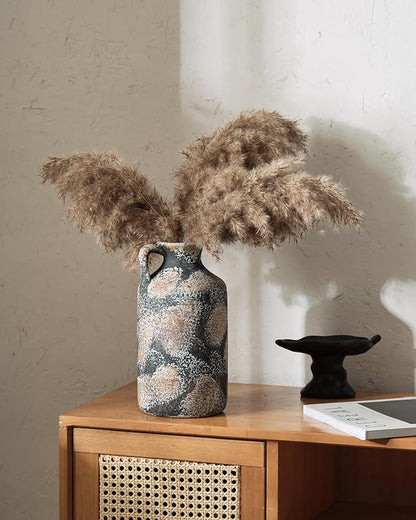Ceramic Rustic Vase for Decor - 10.2Inch Farmhouse Vases - Decorative Vase for Home Decor, Living Room, Table, Boho - Rust Black