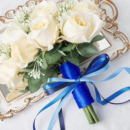3/8 Inch Blue Satin Ribbon, 4 Rolls Total 40 Yards, Double Faced Mixed Blue Thin Ribbon for Gift Wrapping, Flower Bouquets, Crafts, Wedding, Christmas Decorations