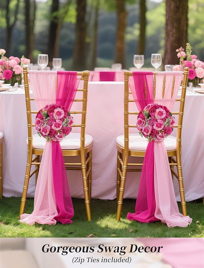 BLOSMON Faux Peony Flowers centerpieces: 10pc 9.5 Inch Hot Pink Floral Ball Arrangement for Wedding Party - Easy to Use Home Dinning Table Decoration - Fake Silk Peony Kissing Ball Decor