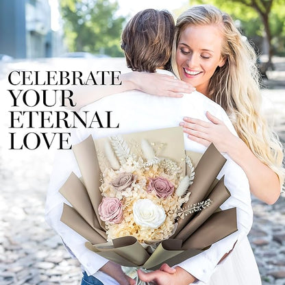 GLAMOUR BOUTIQUE Preserved Flowers Bouquet - Long-Lasting Flowers Forever in a Box with Hydrangeas & More, Gift Ready for Anniversary, Birthday, Mother's Day - Dusty Rose