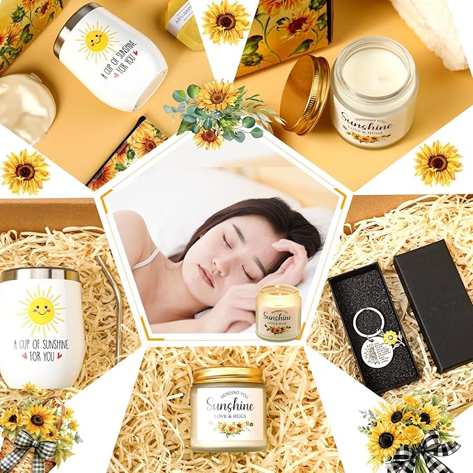 14 Pcs Sunflower Gifts for Women, Sending Sunshine Christmas Gifts Birthday Gift Women Get Well Soon Gift Baskets Care Package Unique Spa Box for Thinking of You Her Sister Best Friend