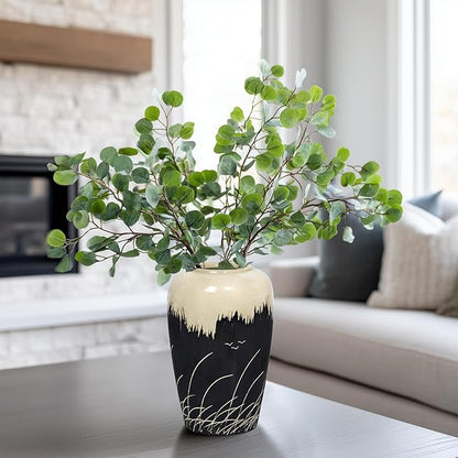 Black and White Vase, 8 Inch Modern Ceramic Vase for Pampas Grass, Farmhouse Decorative Vases for Home Decor, Centerpiece for Kitchen Table, Living Room Shelf Decor