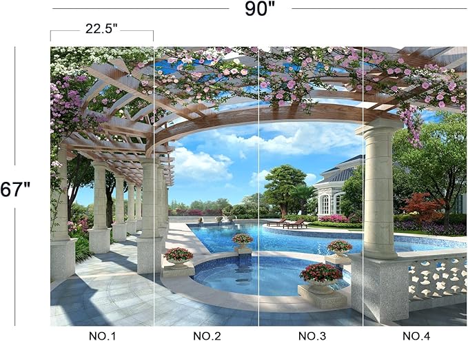 Cliouar-Backyard Villa with Swimming Pool Wall Mural Wallpaper Peel and Stick 90" x 67"