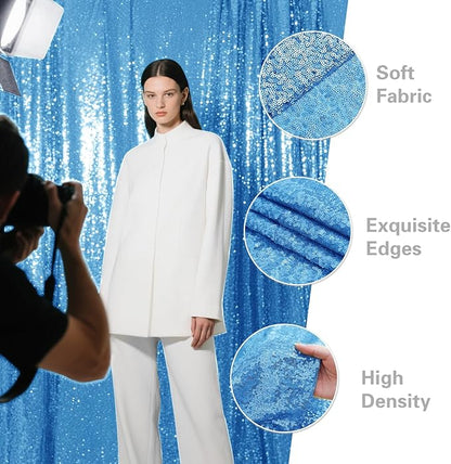 Blue Sequin Backdrop Curtain 4 Pieces 2FTx8FT Glitter Photography Backdrop for Party Wedding Birthday Christmas Decorations