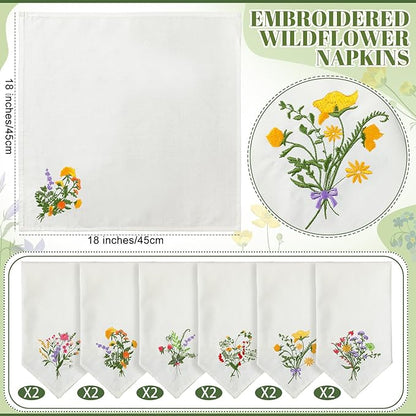 Tioncy 18 Pcs Christmas Floral Cloth Napkins Decorations Bulk Embroidered Wildflower Dinner Napkins Tea Cocktail Party Gifts Xmas Stocking Stuffers for Holiday Table Decor (White)