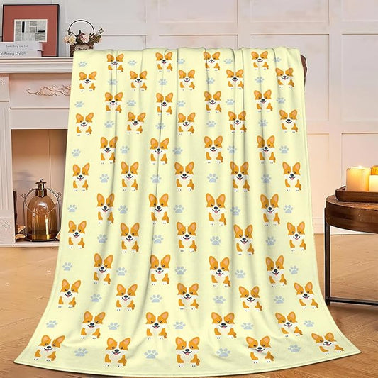 Corgi Blanket Cute Corgi Dog Throw Blanket Puppy Soft Cozy Fleece Fuzzy Stuffed Plush Flannel Gifts for Girls Women Boys Kids Adults 60"X80"