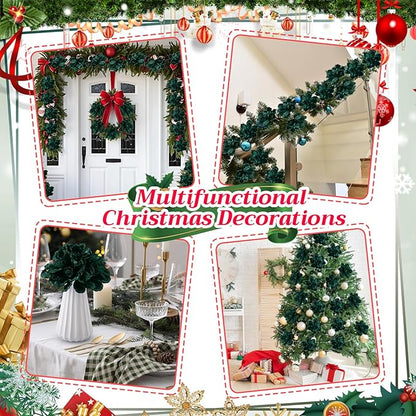 20 Pcs Christmas Glitter Poinsettia Magnolia Flowers Ornaments Large Heads Artificial Magnolia Flowers for Christmas Tree Xmas Wreath Holiday Wedding Decor(Green)
