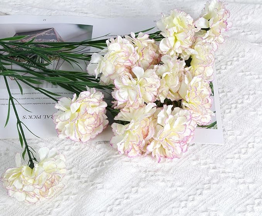 Carnations Artificial Flowers Bulk 15PCS Carnations Flowers Silk Flowers 21.25in Fake Flowers for Wedding Home Table Centerpieces Floral Arrangements(Purple Edge)