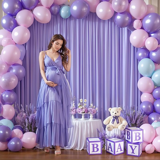 Wish Care Lavender Backdrop Curtain 8 Panels - Wrinkle-Free Polyester Photography Drapes for Baby Shower & Birthday Party - 32 X10FT