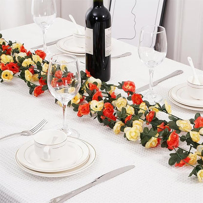5 Pcs 41FT Flower Garland, Artificial Rose Garland Flowers Plants Fake Flower Hanging Rose Ivy, Birthday Party Valentine's Day Wedding Wall Arch Decor（Orange）