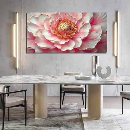 Elegant Pink & White Peony Floral Canvas Wall Art with Gold Accents, Abstract Flower Pictures for Living Room Bedroom Wall Decor, Printed Painting Artwork Home Decorations, Large Size 58x29 Inches