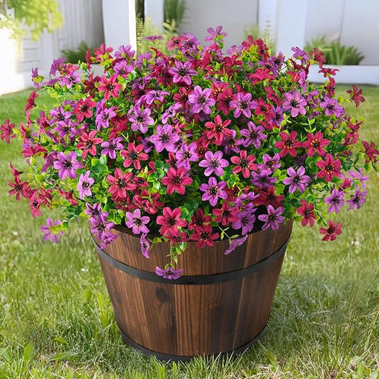 Homsunny Artificial Mums Fake Flowers for Outdoors Decoration, 12 Bundles Faux Silk Daisy Plants UV Resistant for Outside Garden Front Door Porch Planter Patio Yard (Light and Fuchsia)