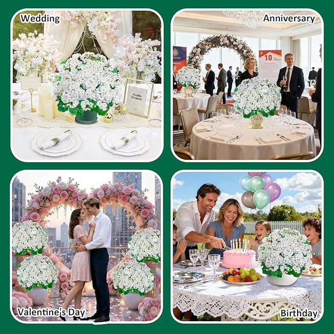 Artificial Handmade Geraniums With Flowers Scent Pots White Pink Purple Lavender Lifelike Faux Geraniums Bushes Fake Flowers for Wedding Party Home Office Indoor outdoor Plants Decor (White)