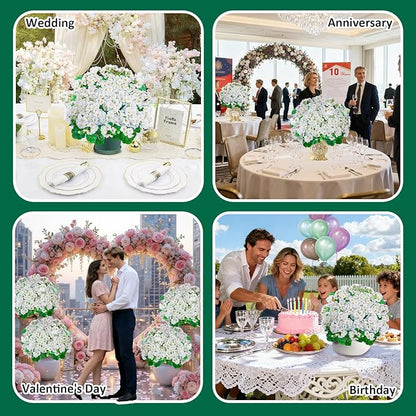 Artificial Handmade Geraniums With Flowers Scent Pots White Pink Purple Lavender Lifelike Faux Geraniums Bushes Fake Flowers for Wedding Party Home Office Indoor outdoor Plants Decor (White)
